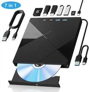 Hitoor 7 in 1 External CD/DVD Drive for Laptop, Portable DVD Player for Laptop with 2 USB A & 2 USB C, SD/TF Port, USB 3.0/Type C External DVD Drive,CD Drive USB Optical DVD Drive for PC Windows Linux Hitoor 7 in 1 External CD/DVD Drive for Laptop, Portable DVD Player for Laptop with 2 USB A & 2 USB C, SD/TF Port, USB 3.0/Type C External DVD Drive,CD Drive USB Optical DVD Drive for PC Windows Linux