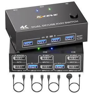 Hitoor Displayport KVM Switch 2 Monitors 2 Computers 8K@30Hz 4K@144Hz, USB 3.0 Dual Monitor DP KVM Switch for 2 Computers Share 2 Monitors and 4 USB Peripherals,with Wired Remote and 2 USB Cable Hitoor Displayport KVM Switch 2 Monitors 2 Computers 8K@30Hz 4K@144Hz, USB 3.0 Dual Monitor DP KVM Switch for 2 Computers Share 2 Monitors and 4 USB Peripherals,with Wired Remote and 2 USB Cable