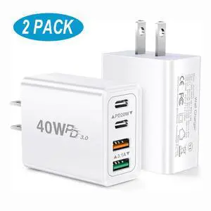 Hitoor 2 Pack USB C Charger Block, 40W 4 Port Fast Charging Block Cube, Dual USB C Wall Charger Plug, Phone Charger Box Compatible with iPhone 16 15 14 13 12 Pro Max, XS/XR/X, iPad, Android Cellphones Hitoor 2 Pack USB C Charger Block, 40W 4 Port Fast Charging Block Cube, Dual USB C Wall Charger Plug, Phone Charger Box Compatible with iPhone 16 15 14 13 12 Pro Max, XS/XR/X, iPad, Android Cellphones