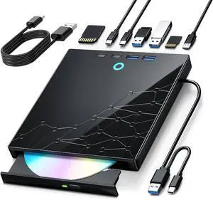 Hitoor External CD/DVD Drive for Laptop, USB 3.0 Type C External DVD Burner CD Reader for Laptop, 8 in 1 Portable CD DVD Player with SD/TF Ports, External Optical Drive for Windows 11 10 Linux MacOS Hitoor External CD/DVD Drive for Laptop, USB 3.0 Type C External DVD Burner CD Reader for Laptop, 8 in 1 Portable CD DVD Player with SD/TF Ports, External Optical Drive for Windows 11 10 Linux MacOS