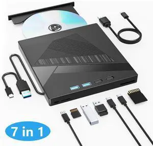 Hitoor 7-in-1 External CD/DVD Drive for Laptop, USB 3.0 & Type-C DVD Player for Laptop Desktop with SD Card Reader Portable DVD/CD Drive for PC,CD Burner Compatible with Windows XP/7/8/10, Linux MacOS Hitoor 7-in-1 External CD/DVD Drive for Laptop, USB 3.0 & Type-C DVD Player for Laptop Desktop with SD Card Reader Portable DVD/CD Drive for PC,CD Burner Compatible with Windows XP/7/8/10, Linux MacOS