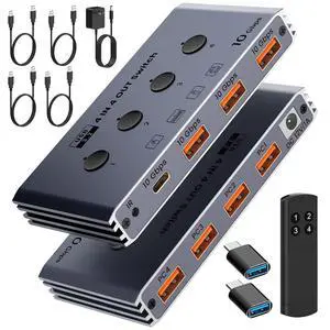 Hitoor USB 3.2 Switch Selector 4 Computers Share 4 USB Devices 10Gbps High-Speed USB Sharing Switch with 1 USB-C & 3 USB-A Ports, Keyboard Mouse Switcher for PC Laptop with Remote Control&Power Adaper Hitoor USB 3.2 Switch Selector 4 Computers Share 4 USB Devices 10Gbps High-Speed USB Sharing Switch with 1 USB-C & 3 USB-A Ports, Keyboard Mouse Switcher for PC Laptop with Remote Control&Power Adaper