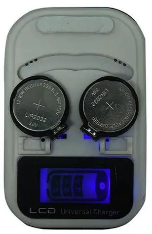 LIR2032 LIR2025 LIR2016 3.6V Rechargeable Lithium Button Cell Coin Battery Charger LCD Indicator intelligent US Plug 2-Slot