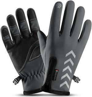Mens Winter Thermal Fleece Lined Gloves Touchscreen Waterproof Windproof Reflective Skiing Cycling Mitten-2XL - OEM