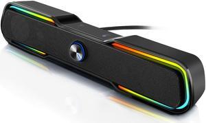 Computer Game Speaker PC Speaker Gaming Wired Desktop Computer Sound Bar with Stereo Sound Colorful LED Light-Black - OEM
