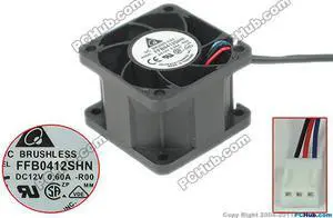 Delta Electronics FFB0412SHN -R00 DC 12V 0.60A 40x40x28mm 3-wire Server Cooling Fan