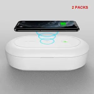 SIROKA ,2 in 1 Wireless charger 10W ,Mobile Phone UVC LED Light Sterilizer Multifunctional Disinfecting box Bactericidal Lamp for Face Mask Mini Stuffs Sterilize Box,2 Packs,White