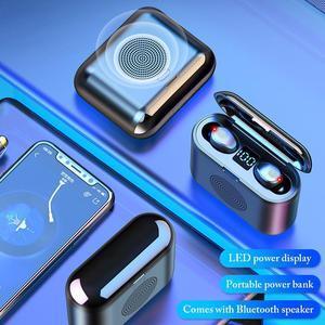 2 in 1 Wireless Bluetooth 2000mAh HI-FI headset binaural speaker two-in-one TWS mini broadcasting speaker 9D holographic sound field in-ear earphone