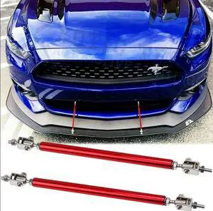 Red Adjustable Front Bumper Lip Splitter Strut Rod Tie Support Bar Universal 2pc