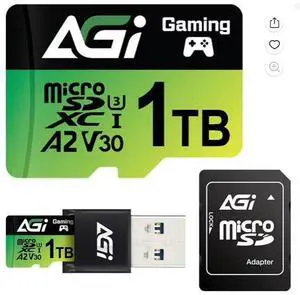 AGI 1TB MicroSD Memory Card TF138 U1/C10 High-Speed Flash Storage for Smartphones, Tablets, and Cameras, Retail Packaging