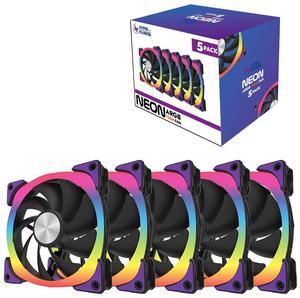 Super Flower NEON ARGB 120mm fan, Five-Pack, Purple Anti-Vibration Mounting Pads, Computer Case Fan, Remote Control, SF-ARGB121-BK_5P