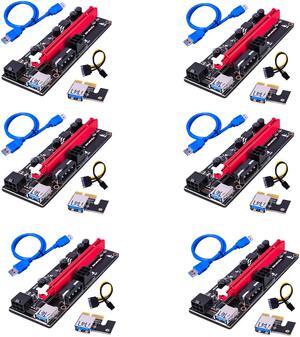 6 pack 009S Mining PCIe Riser Card Adapter Graphics Card Extension Cable PCIE 1X to PCIE16X 16A Power Supply (blue usb cable)