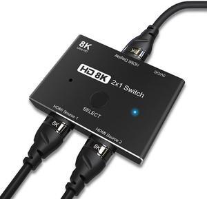 2 x 1 HDMI-compatible 2.1 Switch Ultra HD 8K@60Hz 4K@120Hz Switcher Splitter For 2 Sources to 1 Display
