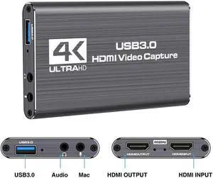 USB3.0 4K @60Hz HDMI-Compatible Video Capture Card 1080P for Game Recording Plate Live Streaming Box USB 3.0 Grabber for PS4 Camera