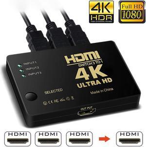 4K 3x1 HDMI Cable Splitter HD 1080P Video Switcher Adapter 3 Input 1 Output Port HDMI Hub for Xbox PS4 DVD HDTV PC Laptop TV