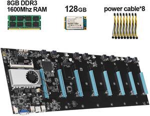 Mining Motherboard BTC-S37 Etherum Mining CPU Set with 128GB MSATA SSD DDR3 8GB 1600MHZ RAM Set