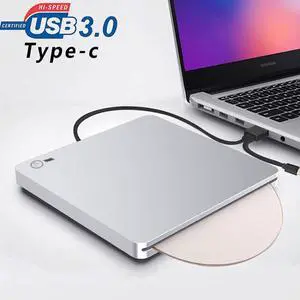 External CD DVD Drive Aluminum Body USB 3.0 & USB-C Ultra Slim Portable DVD CD ROM +/-RW Optical Drive Burner Reader Writer Compatible with Windows 10/8/7 Linux OS MAC