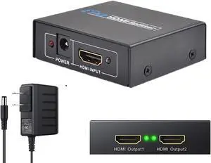 1x2 HDMI Splitter, 1 in 2 Out HDMI Amplifier Adapter with Power Adapter Supports Full HD1080P for PC PS3 PS4 Blu-ray Player HDTV