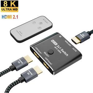 HDMI 2x1 Switch Button/ Remote Control Ultra HD 8K@60Hz 4K@120Hz Switcher Splitter For 2 Sources to 1 Display
