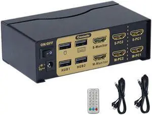 2 Port HDMI KVM Switch 2 x 2 Dual PC Monitor Extended Display, 4K@30Hz, with 2.0 USB Hub, PC Monitor Keyboard Mouse Switcher for 2 Computers 2 Monitors with Cables