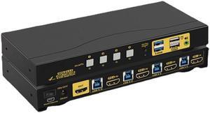 4 in 1 out 4 Ports HDMI USB 3.0 KVM Switch with Cables, 2 pcs USB 3.0 Hub and Audio Output Supports Wireless/Mechanical/Gaming Keyboard Mouse