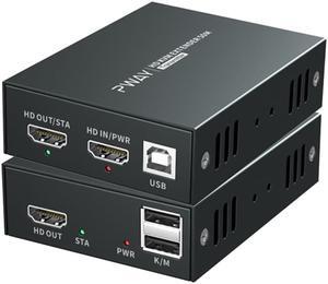 HDMI KVM USB Extender Transmit 1080p HD Video Over Cat5e/6 Ethernet Cable 50m (164ft) for Mouse and Keyboard Control Remote Signals