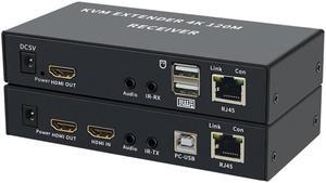 4K HDMI KVM Extender Over cat5e/6 ethernet cable 120M HDMI USB Extender Video Audio Transmitter Receiver Support Keyboard Mouse