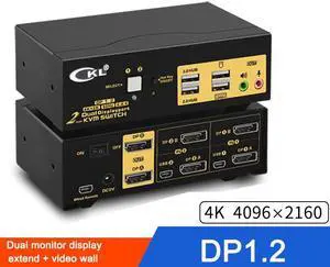 Displayport KVM Switch 2 Monitors 2 Computers for 2 Computers Share 1 Monitor 4K 60Hz 4:4:4, with Audio and USB 2.0 HUB
