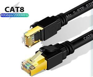 Cat 8 Ethernet Cable RJ45 Internet Patch Cable 26AWG 2000Mhz 40Gbps High Speed LAN Wire Dual Shielded for Modem, Switch, Router Computer