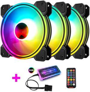 Coolmoon RGB Fan with IR Remote Controller Quiet 120mm Computer Case CPU Cooler and Radiator RGB Case Fans