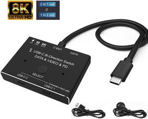 8K@60Hz USB-C Bi-Direction Switch Video DataTransmissions PD Charge1x2, 2x1 Switcher Splitter