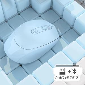 2.4G + Bluetooth5.2 Rechargeable Wireless Mouse 1600DPI Optical Mute Office Mice Blue