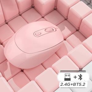 2.4G + Bluetooth5.2 Rechargeable Wireless Mouse 1600DPI Optical Mute Office Mice Pink