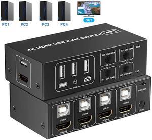 KVM Switch HDMI 4 Port Box,4 in 1 Out, 4 Computers Share Keyboard Mouse Printer Monitor Support HUD 4K@60Hz