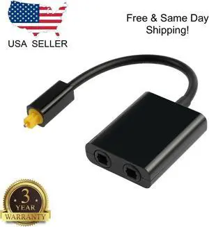 Dual Port Toslink Digital Optical Adapter Splitter Fiber Audio Cable 1 In 2 Out