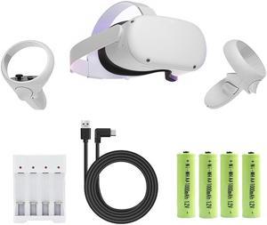 Meta Quest 2 - Advanced All-in-One Virtual Reality 128GB Storage Gaming Headset, LCD Display,with Pearlite Tech. 4 AA Rechargeable Batteries and Charger Accessories Set