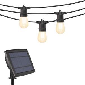 Mr Beams 27Ft Solar Powered LED Outdoor String Lights with S14 LED Bulbs and 12 Hanging Sockets (Bulbs Included), Black