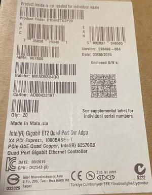 Intel E1G44ETG2P20 Gigabit ET2 Quad Port Server Adapter NEW BROWN BOX