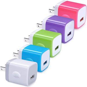 Single Port Charging Block  USB Adapter Cube 5 Pack Phone Charger Wall Plug USB Power Box Compatible iPhone Xs 8 7 6S Samsung S10e S9+ S8 S7 S6 Edge Note 8 LG G8 Thinq G7 G6 G5 V30 Moto G6