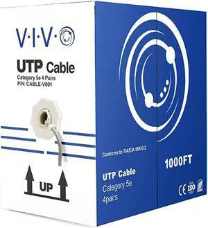 Gray 1000ft Bulk Cat5e CCA Ethernet Cable 24 AWG UTP Pull Box Cat5e Wire Indoor Network Installations CABLEV001