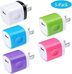 Charging Block Charger Box  1A 5Pack Travel Single Port USB Wall Charger Brick Cubes Compatible iPhone X88 Plus76S Plus Samsung Galaxy s10e S10 S9 S8 PlusS7S6Note 98 LG G8 G7 Moto