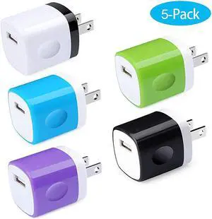 Wall Adapter, Charger Cubes, 5Pack 1A Travel Single Port Wall Charger Plug Charging Block Box Compatible iPhone X/XR/8/8 Plus/7/6S Plus, Samsung Galaxy S10e S10 S9 S8 Plus/S7/Note 10/9/8, LG G8 G7