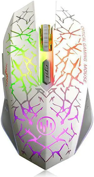 C12 Rechargeable Wireless Gaming Mouse Mice Silent Click Cordless Mouse 7 Smart Buttons PC Gaming Mouse Mice Advanced Technology with 24GHZ Up to 2400DPI C12 White