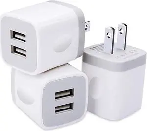 USB Plug USB Wall Charger 3 Pack  Dual Port USB Electrical Plug Cube 5V 21A Charging Block USB Outlet Plugs Compatible iPhone 11 XS X 8 7 LG V30 G8 Samsung S20 S10+ S9 S8 Note 9 8 Moto G6