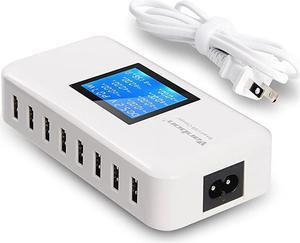 USB Charger 60W12A 8Port Desktop Charger Charging Station Multi Port Travel Fast Wall Charger Hub with LCD for Smart Phones Tablet and More White