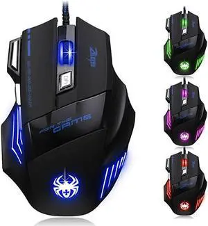 Zelotes Ergonomic 7200 DPI LED Optical Wired Gaming Mouse Mice 7 Buttons Compatible Mac Pro Gamer PC Laptop Desktop NotebookBlack BlackT80