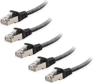 5Pack Snagless Short Cat6A SSTP SFTP Shielded Ethernet in Black 5 ft