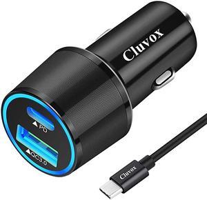 Type C Car Charger, Compatible for Google Pixel 5/4a/4/3a/3/2/XL, Samsung Note 20/S20/Plus/S10 Fast USB C PD Car Charger with 3ft Cable, 18W Power Delivery &Quick Charge 3.0 Car Adapter-Black