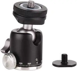 Ball Head with Camera Hot Shoe Mount Metal Ballhead 360 Pan 90 Tilt Tripod Mount with 14 Screw and Cold Shoe Mount Adapter for DSLR CameraLight StandTripodViveLight Stand