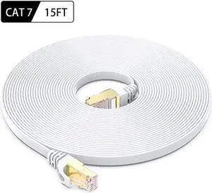Ethernet Cable 15 Feet High Speed Flat Internet Network Computer Patch Cord Faster Than Cat6 Cat5e Lan Wire Shielded RJ45 Connectors for Router Modem Xbox Printer White